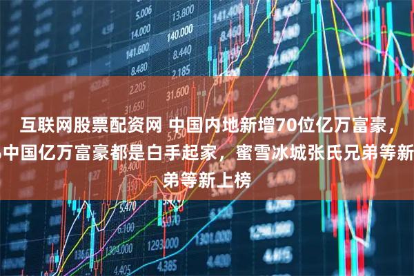 互联网股票配资网 中国内地新增70位亿万富豪，98%中国亿万富豪都是白手起家，蜜雪冰城张氏兄弟等新上榜